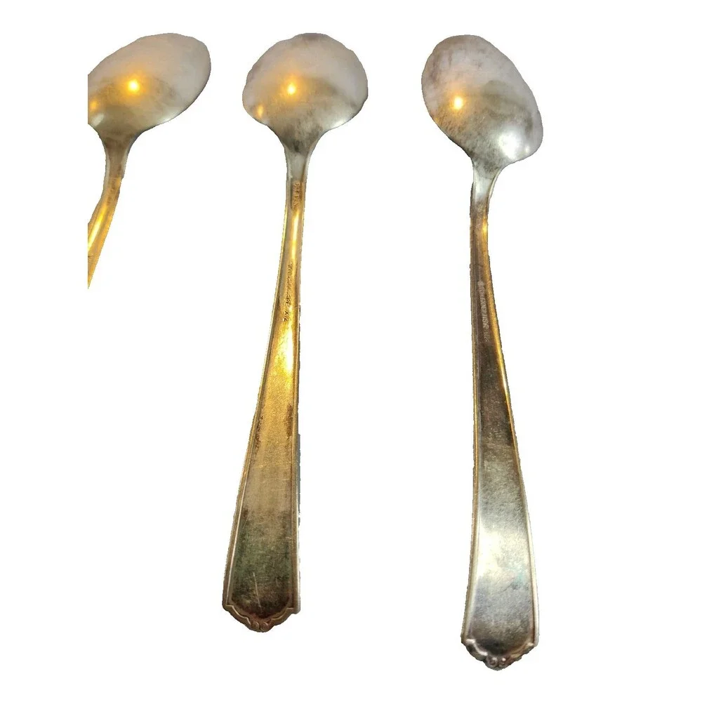 4 VTG Wm Rogers Silver Plate Soup Spoons Sectional Heavy Triple Plate Flatware